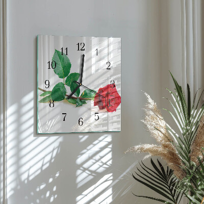 Glass wall clock square Rose