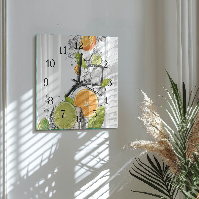 Glass wall clock square Citrus fruits