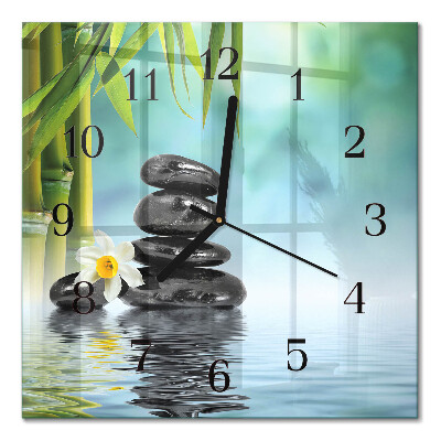 Glass wall clock square Stones