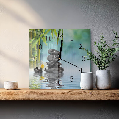 Glass wall clock square Stones
