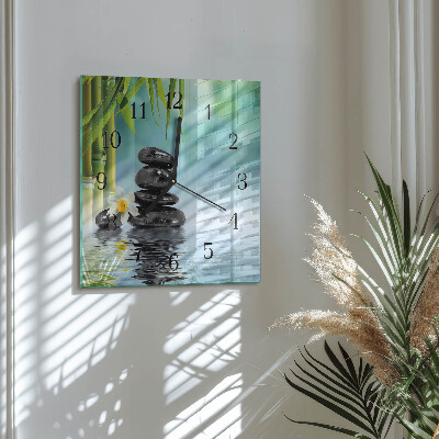 Glass wall clock square Stones