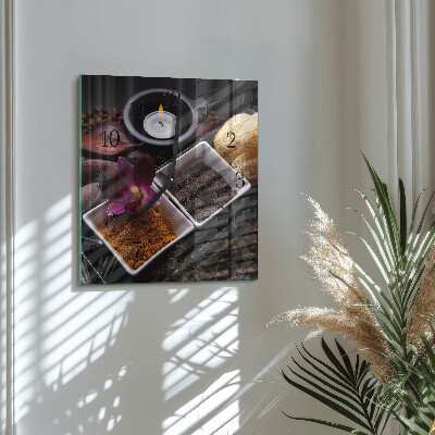 Glass clock square Orchid