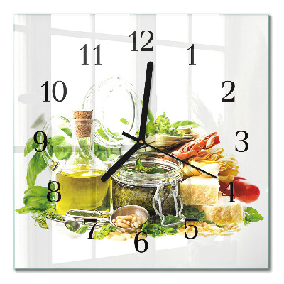 Glass wall clock square Pasta with olive oil