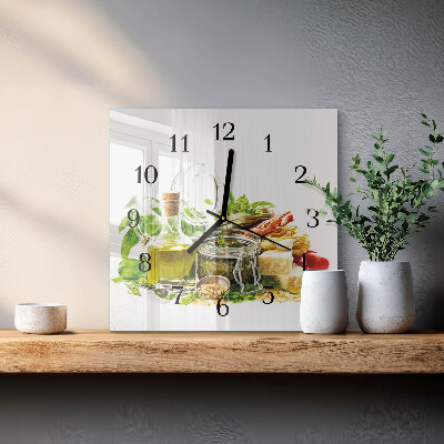 Glass wall clock square Pasta with olive oil