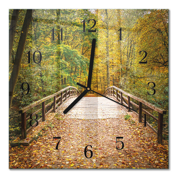 Square wall clock Forest bridge