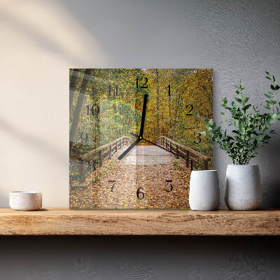 Square wall clock Forest bridge