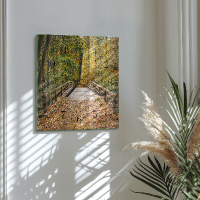 Square wall clock Forest bridge
