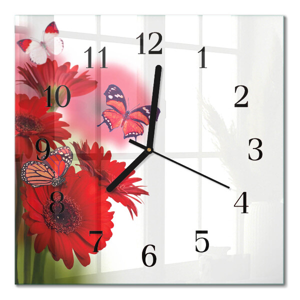 Glass clock square Gerbera