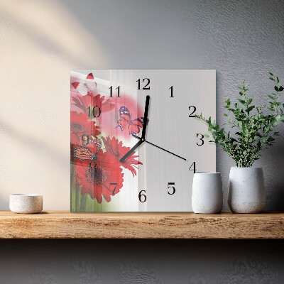 Glass clock square Gerbera
