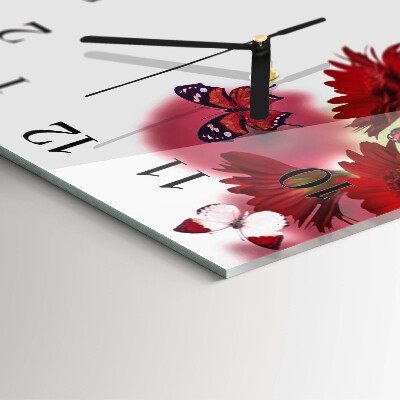 Glass clock square Gerbera