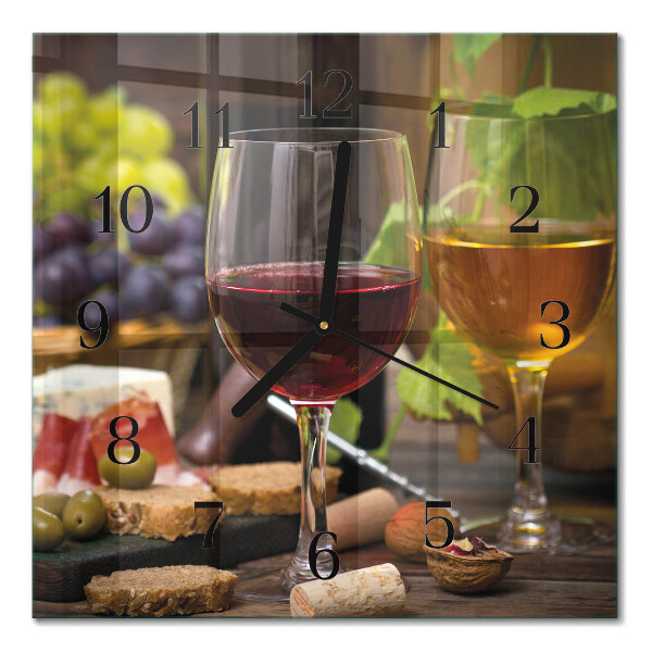 Square kitchen clock Glasses of wine