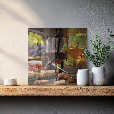 Square kitchen clock Glasses of wine