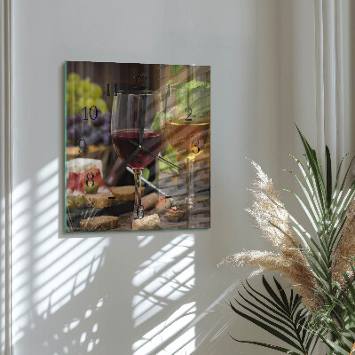 Square kitchen clock Glasses of wine