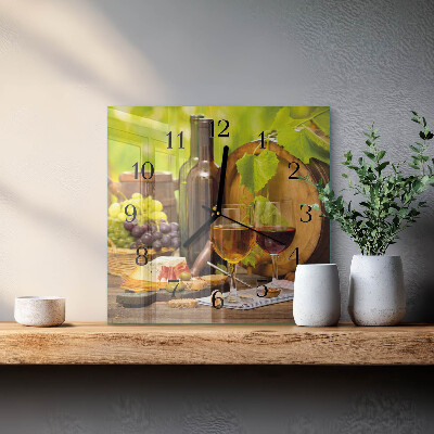 Glass clock square Grapes for wine
