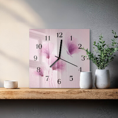 Glass clock square Flowers