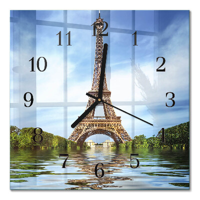 Glass wall clock square Eiffel Tower