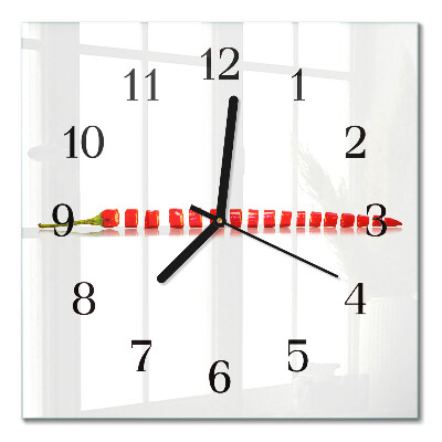 Glass wall clock square Chili pepper