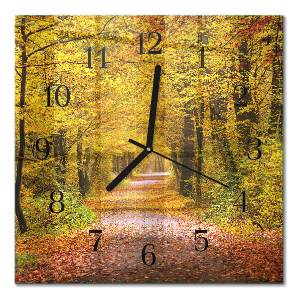 Glass wall clock square Forest path