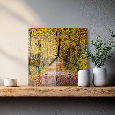 Glass wall clock square Forest path