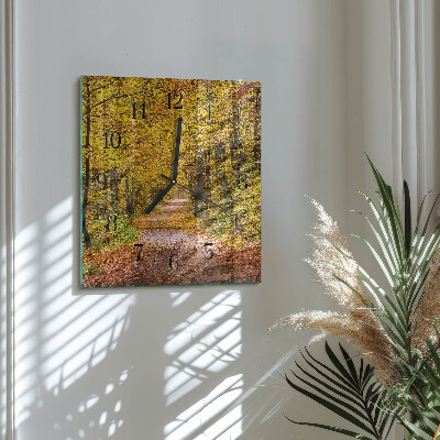 Glass wall clock square Forest path