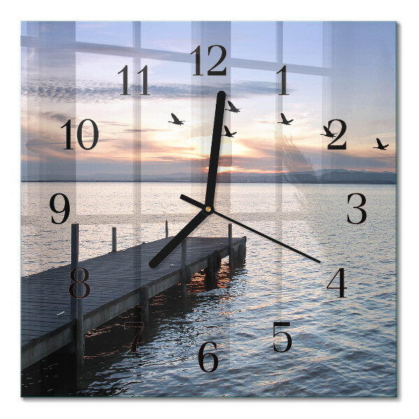 Square kitchen clock Birds by the lake