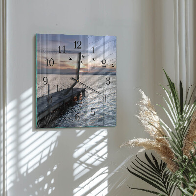 Square kitchen clock Birds by the lake