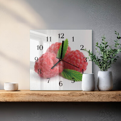 Glass wall clock square Raspberries