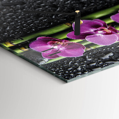 Glass clock square Orchid