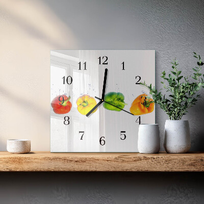 Glass clock square Pepper