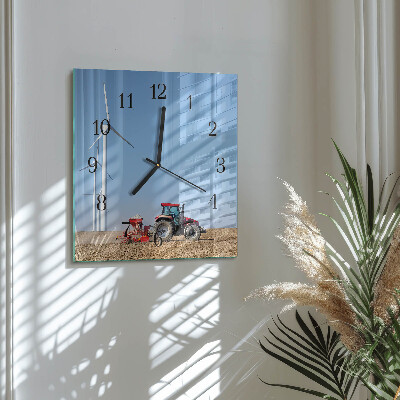 Glass wall clock square Tractor field