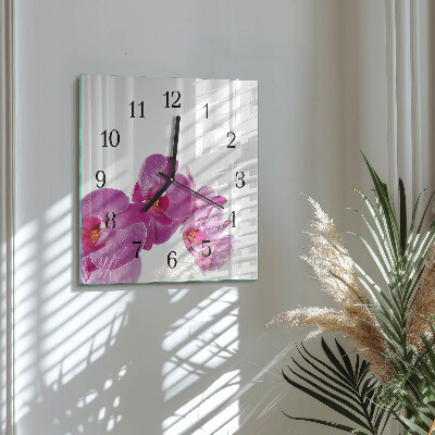 Glass clock square Orchid