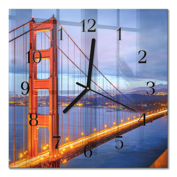 Glass wall clock square Golden Gate