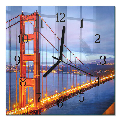 Glass wall clock square Golden Gate