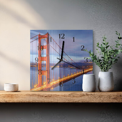 Glass wall clock square Golden Gate
