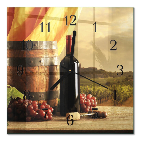 Glass wall clock square A barrel of wine