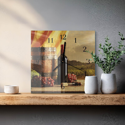 Glass wall clock square A barrel of wine