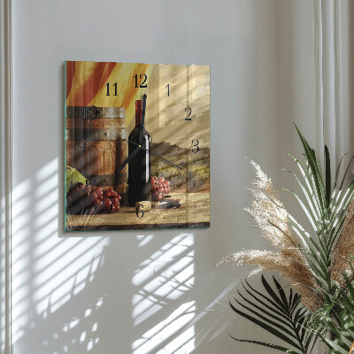 Glass wall clock square A barrel of wine
