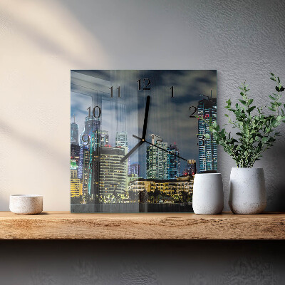 Square kitchen clock Night city