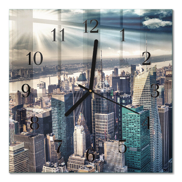 Glass wall clock square City