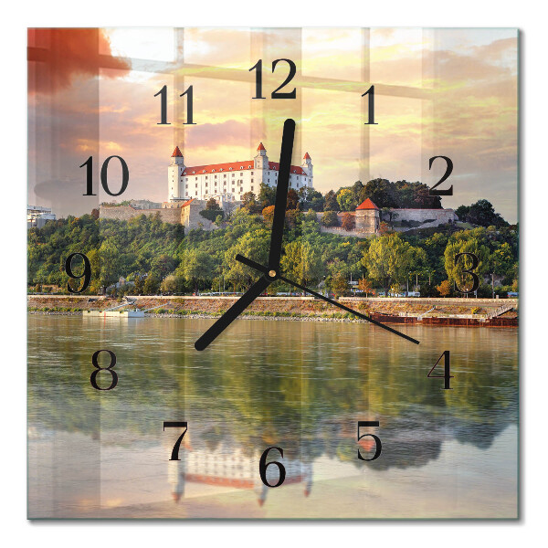 Glass clock square Castle on the river