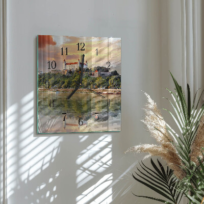 Glass clock square Castle on the river