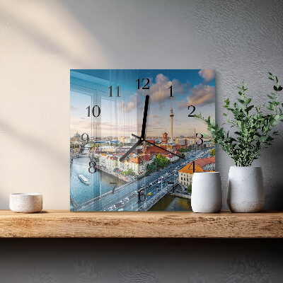 Glass wall clock square A river in the city