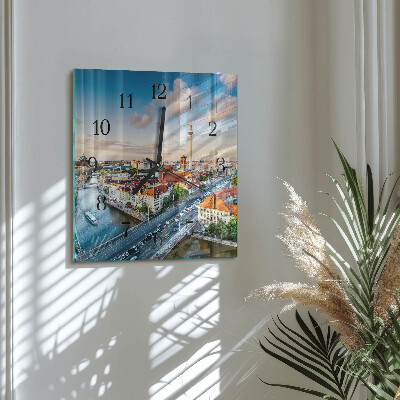 Glass wall clock square A river in the city
