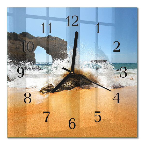 Glass wall clock square Beach