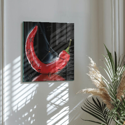 Square kitchen clock Chili pepper