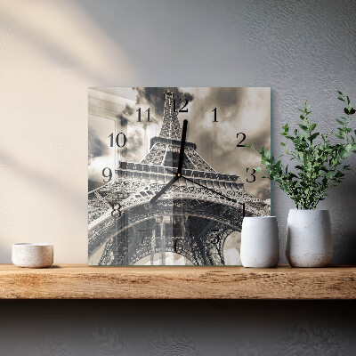 Glass wall clock square Eiffel Tower