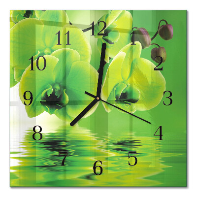 Glass wall clock square Orchid