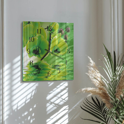 Glass wall clock square Orchid