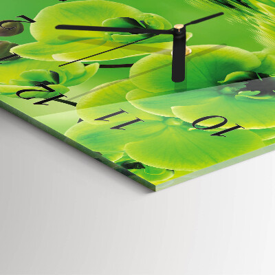 Glass wall clock square Orchid