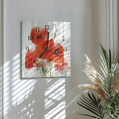 Glass wall clock square Poppies